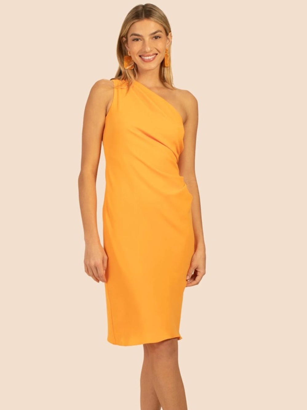 NWT Trina Turk One-Shoulder Sheath Dress in Bright Orange